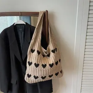 2026 Women's Heart-Patterned Crocheted Tote Bag — Large-Capacity, Versatile Handbag, Oversized Beach Bag, and Stylish, High-Quality Everyday Shoulder Bag — Embrace the Spirit of Summer
