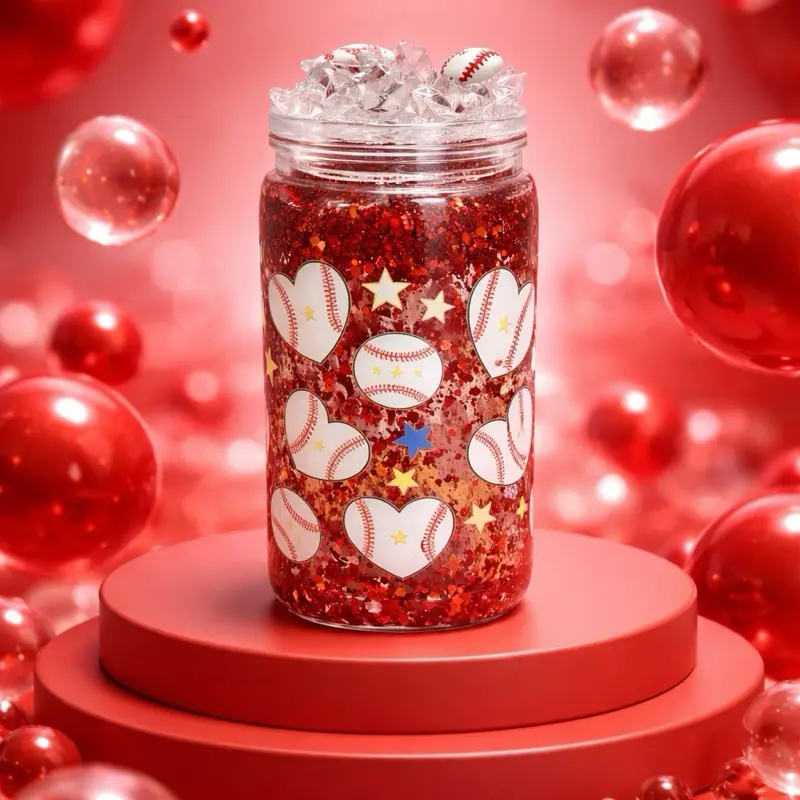 Handcrafted 20 oz snow globe baseball tumbler