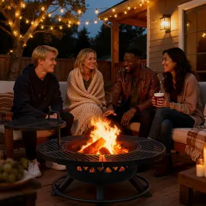 BALI OUTDOORS 2-in-1 Wood Burning Fire Pit with Removable Cooking Grill Black Ultra-Durable Iron Grate 360-Degree Rotation Adjustable Height for Heating and BBQ Christmas gift