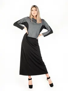 Devorah's Secret Maxi Dress Hidden Nursing Flap Gray Sparkle With Solid Black