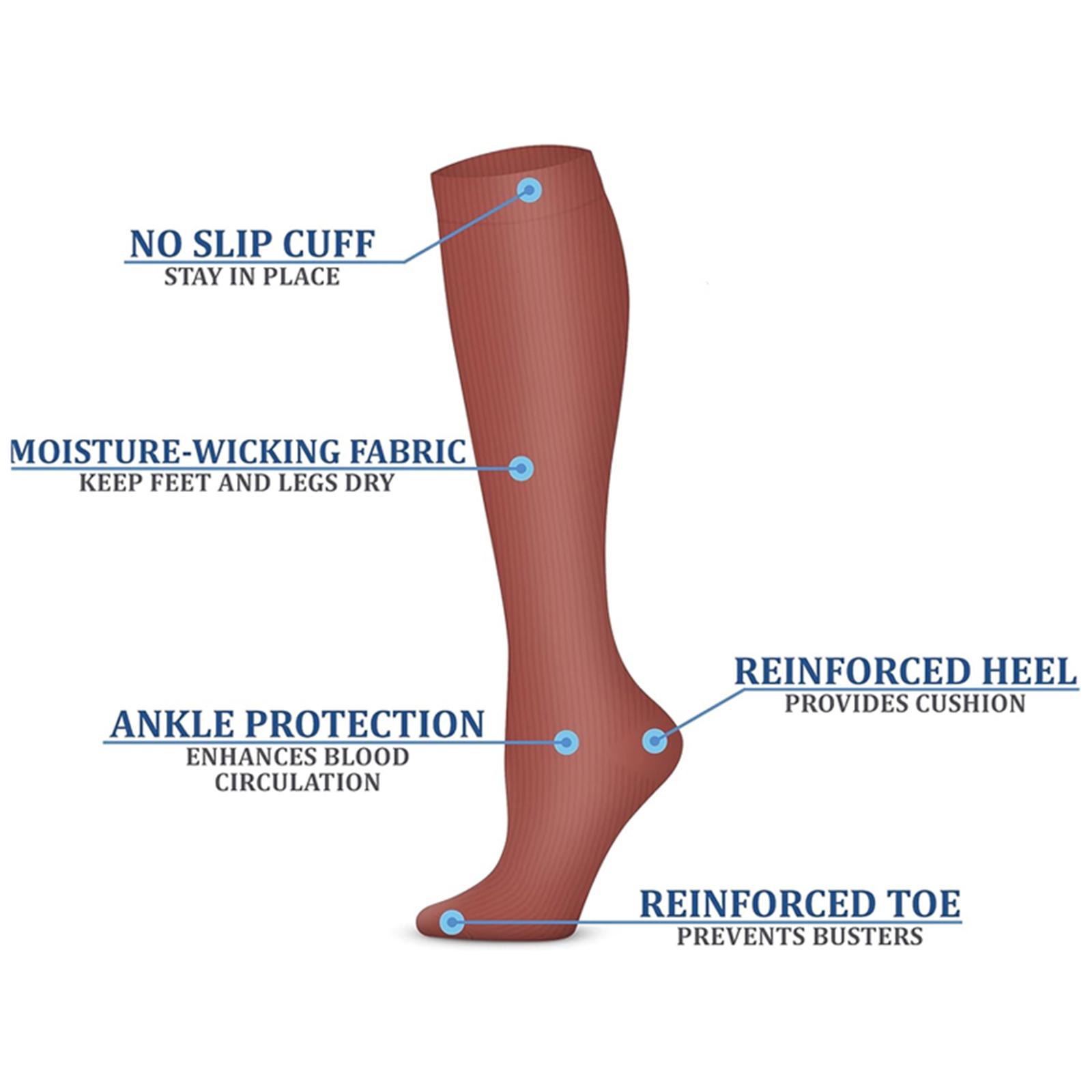 MhzyCaus 6 Pairs Calf Compression Socks for Women & Men-Knee High Stockings with Floral & Dot Patterns, Cushioned & Moisture-Wicking for Gym, Compression Stockings