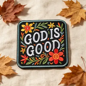 God Is Good Floral Embroidery Patch, Adhesive Iron-On, Suitable for Clothes, Jackets, Hats, Accessories, 1 Piece
