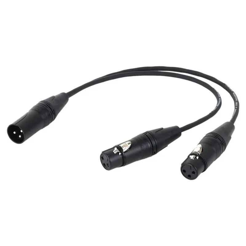 0.5 m Black 3-Pin XLR Male to 2 Female Y-Splitter Audio Extension Cable for Mixers and Microphones