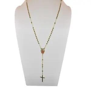 Crucifix with the Virgin Maria 24 Inches Long Cod 7026 Gold-Tone Rosary Necklace