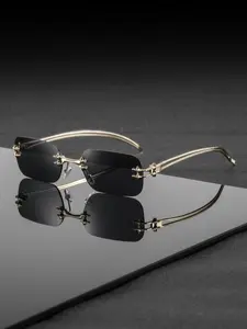 Men's Metal Square Frameless Luxury Fashion Glasses, Hollow Out Legs Sunglasses, Street Photography, Versatile Accessory, Must-Have Item