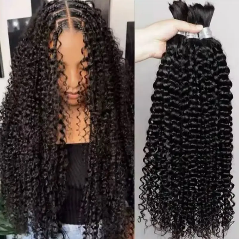 Human Hair Bulk For Braiding 2 Bundles Deep Wave Human Hair Extensions Human Braiding Hair For Boho Braids Water Wave Curly Hai