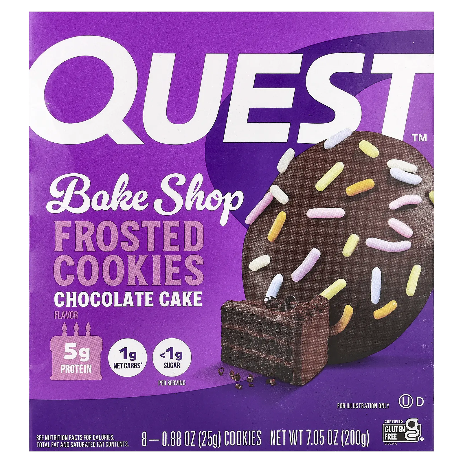 Quest Nutrition Bake Shop, Frosted Cookies, Chocolate Cake, 8 Cookies, 0.88 oz (25 g) Each