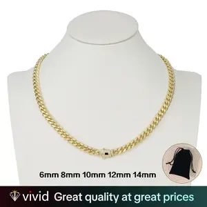 14K MiaMi CubanChain Necklace with lced Out CZ Clasp gold-plated Stainless Steel Hip Hop Punk Jewelry for Men and Women 6mm-14mm gifts for boys and girls