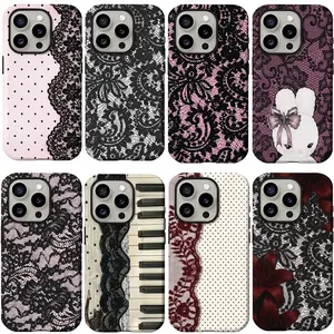 Coquette Vintage Lace Phone Case, Aesthetic Y2K Black Pink Lace  Phone Cases for iPhone 17 Air 16 Pro Max 15 14 Plus 13 12 11  Cute Birthday Gift Protective Cover
