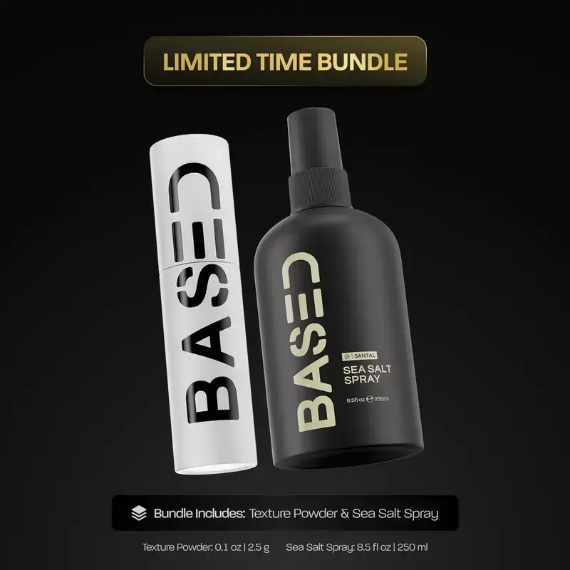 BASED Texture Essentials Bundle - Texturizing Powder & Sea Salt Spray, Lightweight Volume, Natural Texture, Matte Finish, Medium Hold, Infused with Kelp Extract & Vitamin B5, Paraben-Free