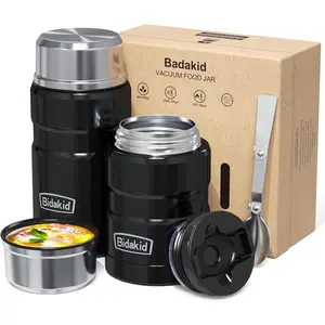 Insulated Food Jar Set 25.4oz & 17oz Stainless Steel Containers with Folding Spoon and Carrying Bags Leak-Proof Keeps Food Hot or Cold for up to 12 Hours Ideal for Work School Travel