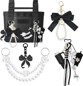 8PCS Tote Bag Decor Kit, Decorative Bow & Pom Pom Accessories, Compatible with YETI Camino 20/35/50 Carryall, Bogg Beach Tote Bags(Black)