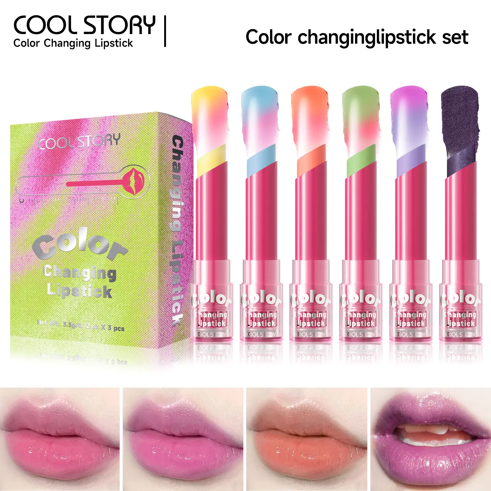 Color-Changing Lip Balm Set Moisturizing, Long-Lasting Warm-Tone Color-Changing Lipstick Fall/Winter Makeup Look Christmas Gift Gift for Girlfriend Combo Set