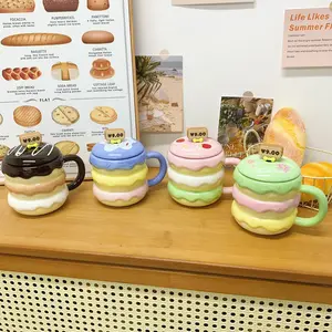 Hamburger Cup with Lid and Spoon, High Aesthetic Couple Water Mug, Large Capacity Coffee Breakfast Cup for Women, Stylish Drinkware