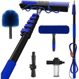 30Ft Reach Solar Panel Cleaning Brush Kit with 5-24ft Telescoping Pole, Water Fed Window Cleaner Tool with 20" Brush, Soap Dispenser, Cobweb Duster,  for Roof, RV, Gutter, Boat, Deck