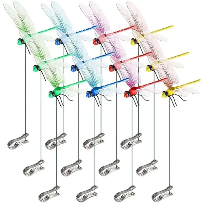 4/12pcs Indoor & Outdoor Fake Dragonfly Rod Clip, Dragonfly Clip Bug Repellent 3D Artificial Dragonfly Hat Clips Simulated Patio Decor Gardening Multicolor Waterproof Easy Attachment Ornament Decoration Mosquito repellent DRAGONFLY Wind Chimes