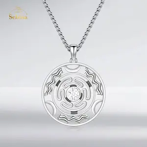 Sebina Hecate Necklace S925 Silver Triple Moon Goddess Pendant Wheel of Hecate Necklace Tetragrammaton Collar De Amuleto De Proteción Witchcraft Goddess Symbol Magic Sterling Silver Jewelry Gifts for Men Women