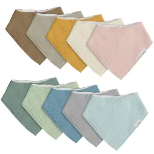 baby Muslin Bibs for Drooling and Teething,10 Pack Drool Bibs for Boys Girls,100% Cotton Soft for Infant,Newborn