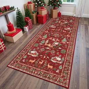 Christmas Deer Santa Long Rug, Multiple Patterns Available, Soft Durable Washable Carpet for Indoor Outdoor Use, Home Decor
