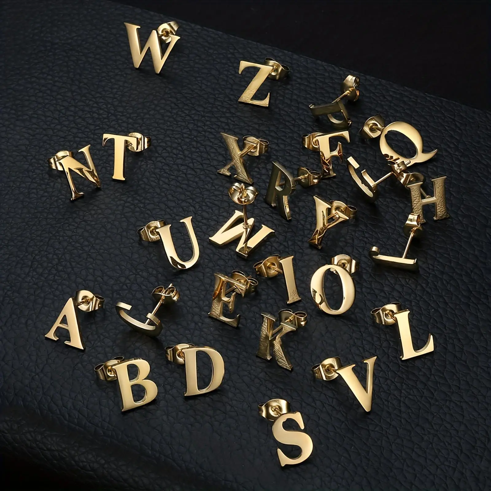Men's Punk Stainless Steel Initial Earrings - 1 Pair Golden Initials Pattern Jewelry, Ideal for Daily Wear, Banquet Parties, Gifting (Birthdays, Anniversaries, Commemoratives)