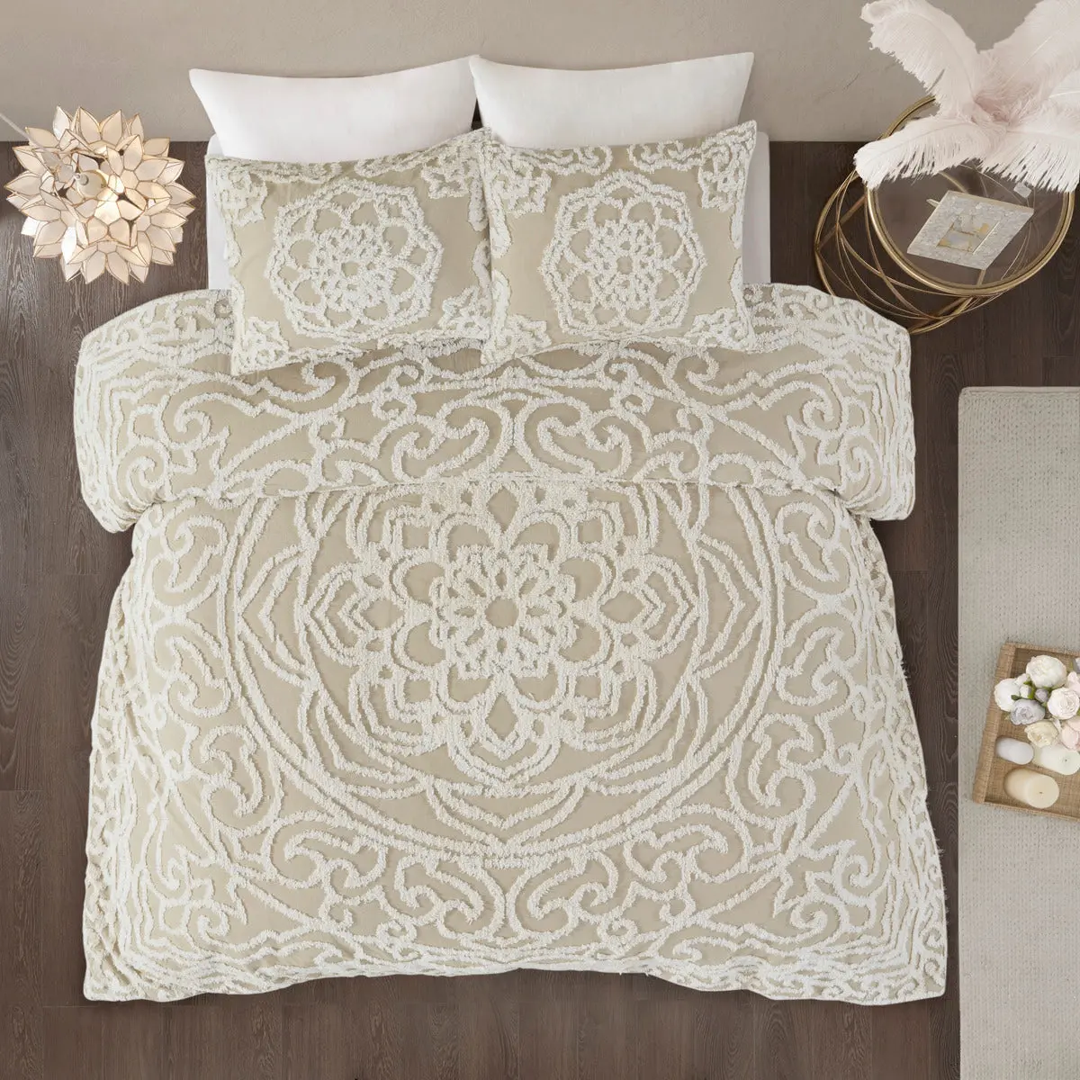 Shabby Chic 3-Piece 100% Cotton Tufted Duvet Cover Set - King/Cal King Size, All-Seasons Bedding Set, Three-Piece