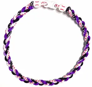 Tornado 3 Rope Energy Necklace Baseball Stitch Clasp Purple Black White