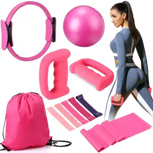 10 count Pilates Ring Set Include 2.2lb *2 Dumbbells 10" Yoga Exercise Ball 12" Pilates Ring 5-40lb Resistance Bands Elastic Band and Drawstring Backpack Set for Women  Workouts