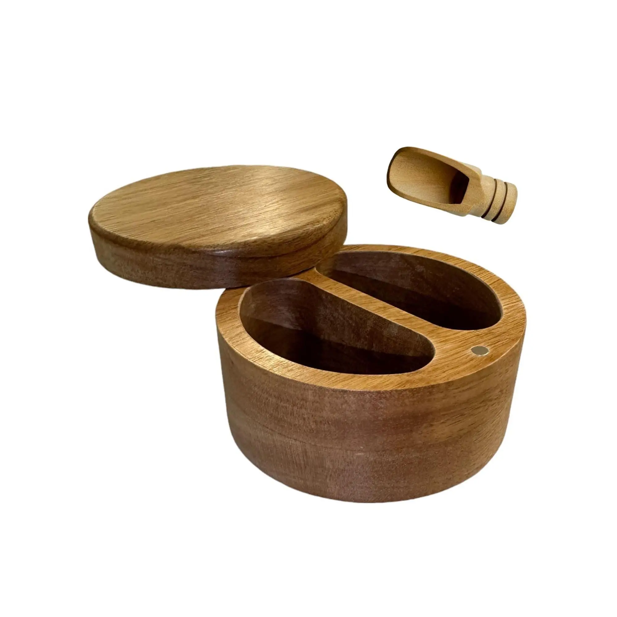 2-compartment Spice Cellar With Magnetic Swivel Lid  Round Salt And Pepper Container Dual Storage Multi-use Box Measuring Spoon Included