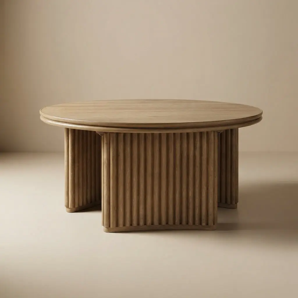 Adina Round Wood Coffee Table Distressed Light Brown