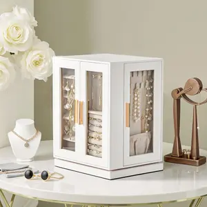 Ubesgoo Jewelry Box 360° Rotation, Jewelry Storage Box with 5 Drawers, Jewelry Organizer, Glass Window, Spacious, Vertical Jewelry Storage, Open Design, Great Gift