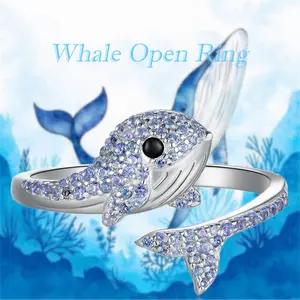 Adorable Blue Whale Adjustable Open Ring - Delicate Alloy Jewelry Gift for Women/Men, Unique Ocean-Themed Unisex Accessory for Birthdays, Anniversaries, or Everyday Wear