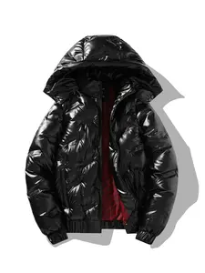 Men's Winter Warm Hooded Casual Jacket, Long Sleeves, Detachable Hat, Fashion Trendy Stylish Loose Relaxed Fit, Windproof Waterproof Thick Shiny Cotton Coat, Menswear