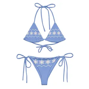 Snowflake Bikini  Christmas Triangle Bikini White and Blue Bikini