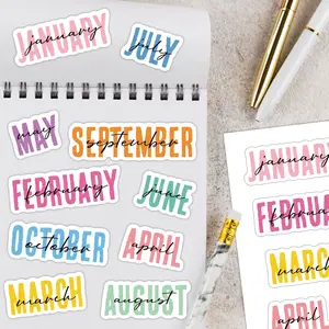 5sheets/60stickers Monthly Planning Sticker Packs - Creative Log Sticker Aesthetic Month Labels for Calendar, Scrapbooking, Journaling, Planners, Diary Sticker, Colorful 12 Months Decorative Stickers