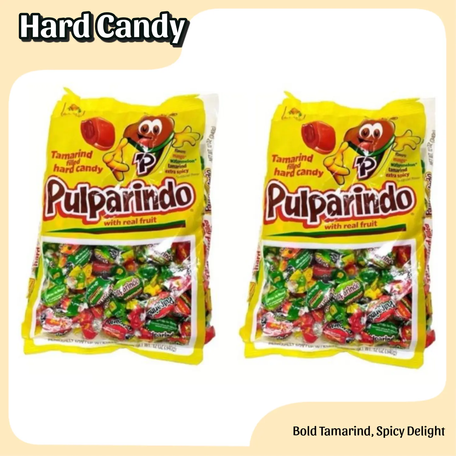 Pulparindo Hard Candy  with Real Fruit, Mango, Tamarind Watermelon & Spicy Flavors, Sweet Snack Mangga Candies 68 counts Each bags (packs 2 ) Party Favor