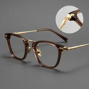 Trending Pure Titanium Sheet Square Frame Glasses for Men - Comfortable Long Wear, Vintage Fashionable - Includes Case, Total Width 145mm, Lens 48mm, Height 44mm, Temple glass sunglass unisex trendy sport indestructible glasses