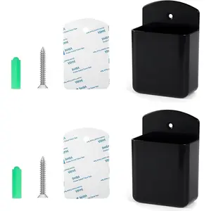 2 count Remote Holder Wall Mount, Remote Control Holder for AC TV, Wall Mount Box Organizer with Self Adhesive and Screws for  Office Storage (Black)