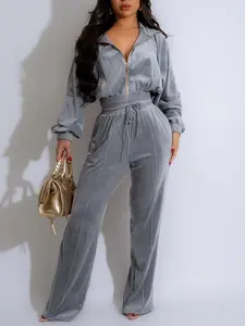 Women's Zip Up Top & Pants Two-piece Set, Casual Fashion Cozy Two Piece Outfits for Daily Outdoor Wear, Women Clothes for Spring Fall