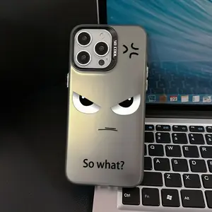 Black Frosted Face Mobile Phone Case with Angry Expression for iPhone 17 Pro Max 16 Plus 15 14 13 12 11 Air E Shockproof Non Slip Protection Slim Cover CY296