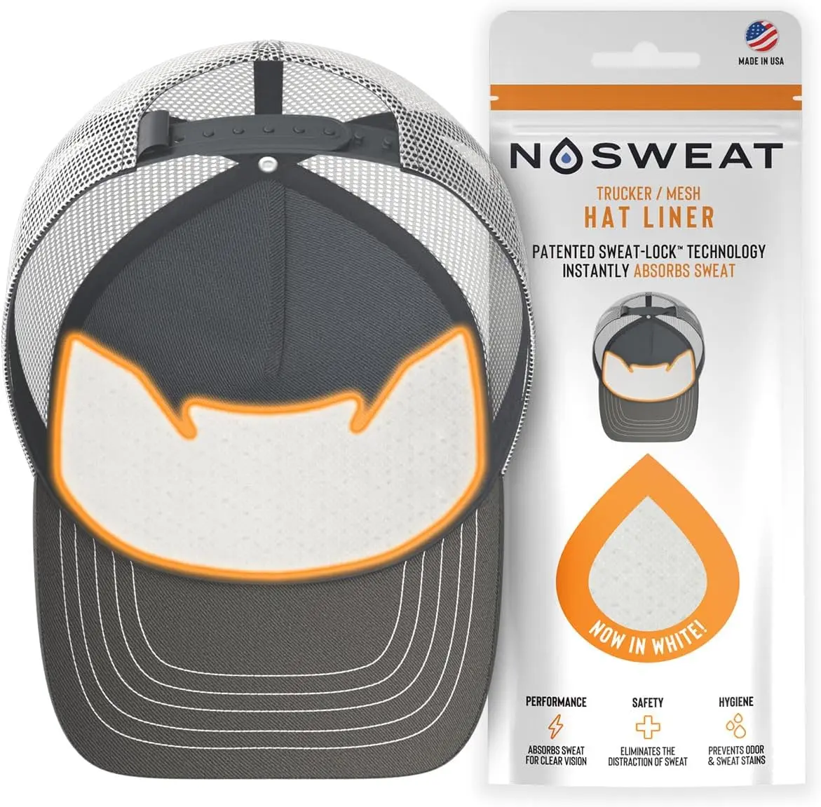NoSweat - Trucker Hat Sweat Liners - Mesh Hat White Patented Sweat Absorbing Liners Made in The USA - 12 pack