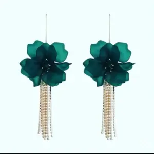 Flower Earrings - Blue Floral Design with Tassel Details - Product Title