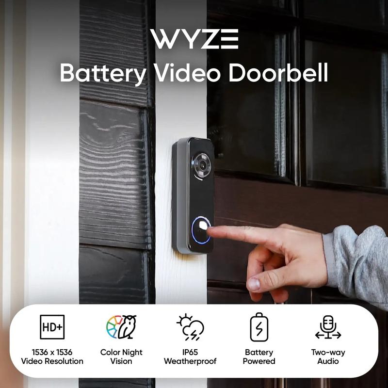 Wyze Battery Video Doorbell — Battery + Wireless Smart Ring Doorbell Camera, Head-to-Toe View, 1536p HD+ Quality, 2-Way Talk, Color Night Vision