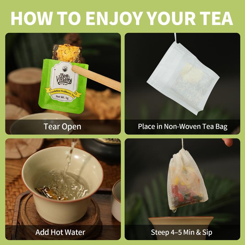 Dandelion Wolfberry Tea – Natural 7-Herb Blend, 15 Individually Wrapped 5g Pressed Tea Cakes