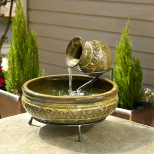 212 MAIN Smart Solar Cairo Jug Fountain - Solar Water Fountain with Ceramic Body, Jug Shape, Sunlight Power, Water Recycling for Outdoor Garden Decor