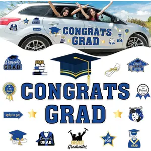 JarThenaAMCS 28Pcs Graduation Car Decorations Magnets 6 Inch 2026 Congrats Grad Cap Refrigerator Stickers Automotive Garage Cruise Door Magnetic Decals for Car Mailbox Metal Cabinet Decor (Blue, Gold)