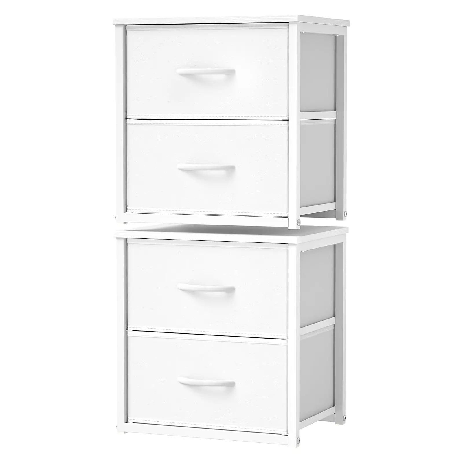 2-Pack Stackable Storage Drawers (4 Drawers Total), White Closet Organizer with Wooden Top & Metal Frame, Freestanding or Stackable Dresser for Bedroom, Living Room, Under Bed