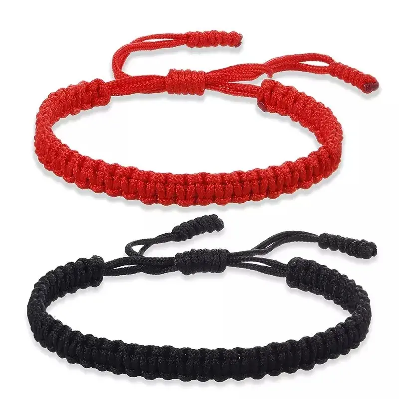 Women's Handmade Braid String Rope Chain Bracelets - Red & Black Buddhist Tibetan Woven Yarn Rope Good Luck Amulet Jewelry Gifts, Multicolor Stackable Costume Accessories with Handmade Craftsmanship