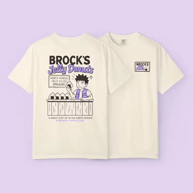 Brock's Jelly Donuts Graphic T-Shirt Vintage Anime Meme Tee Kanto Region Cute Gaming Streetwear Merch