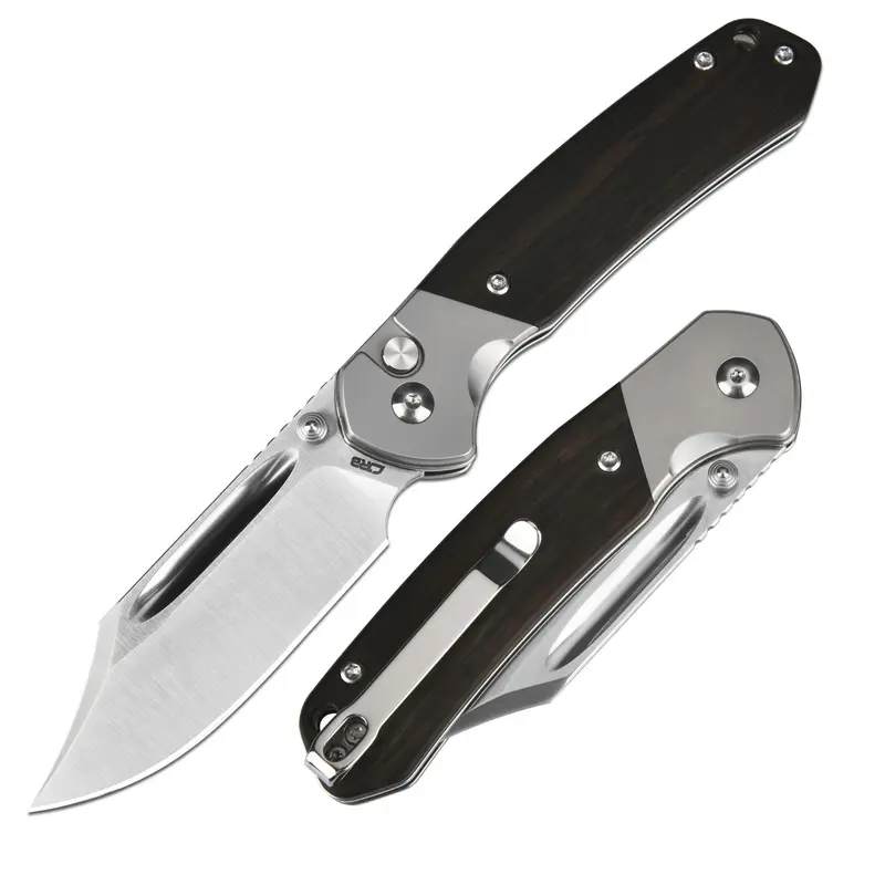 CJRB Bowie Pyrite EDC Pocket Ready Folding Kitchen Knife - 3.15in AR-RPM9 Steel Blade, Wood Handle, for Camping, Father's Day Gift Item