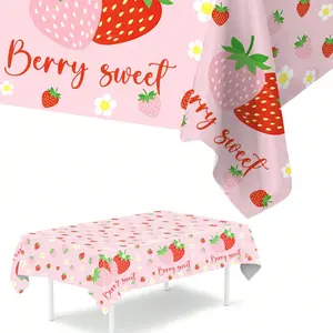 1pc Strawberry Party Tablecloth,BerrySweet Theme Birthday Party Table Decor,Disposable PE Table Cover,Baby Shower PartySupplies,Birthday Party Decor,Baby Shower PartyDecor,HomeDecor,Strawberry Party Decor,Baby Shower Table Cloth，party supplies